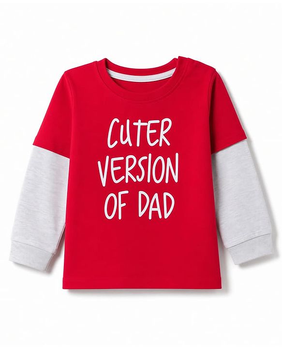 Babyhug 100% Cotton Knit Full Sleeves T-Shirt with Cuter Version Of Dad Print - Red