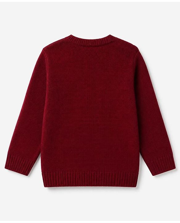 Babyhug Knit Full Sleeves Stripped Sweater Set with Teddy Design - Maroon