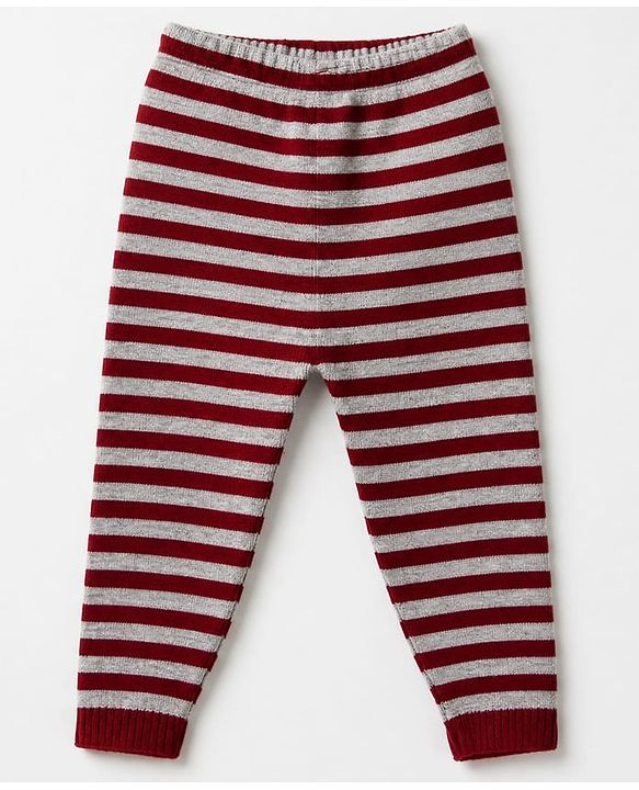 Babyhug Knit Full Sleeves Stripped Sweater Set with Teddy Design - Maroon