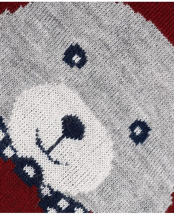 Babyhug Knit Full Sleeves Stripped Sweater Set with Teddy Design - Maroon