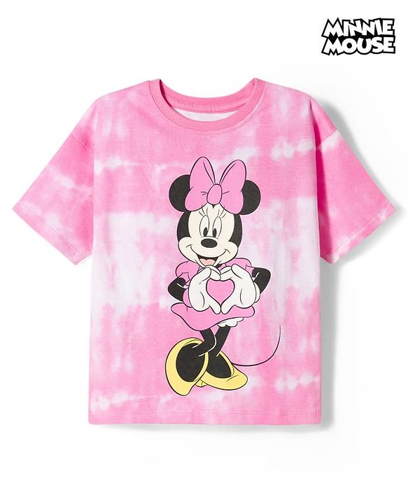Babyhug Disney Cotton Knit Half Sleeve Tie & Dye T-Shirt  with Minnie Mouse Graphics - Pink