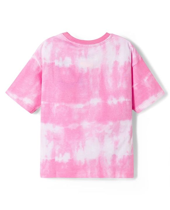 Babyhug Disney Cotton Knit Half Sleeve Tie & Dye T-Shirt  with Minnie Mouse Graphics - Pink