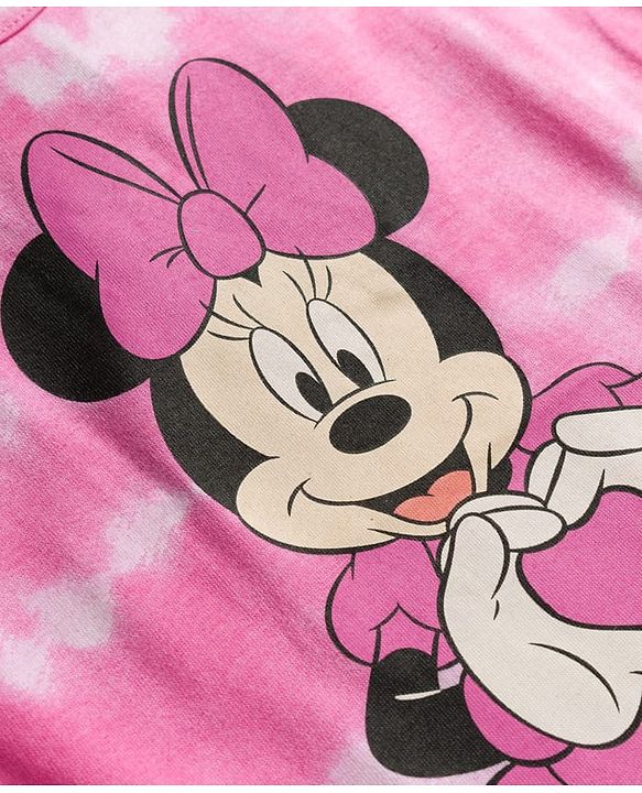 Babyhug Disney Cotton Knit Half Sleeve Tie & Dye T-Shirt  with Minnie Mouse Graphics - Pink