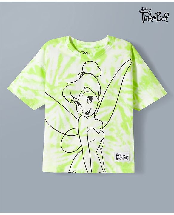 Babyhug Disney Single Jersey Knit Half Sleeve Tie & Dye T-Shirt with Tinker Bell Graphics - Light Green