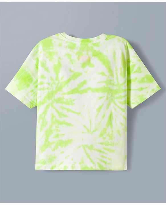 Babyhug Disney Single Jersey Knit Half Sleeve Tie & Dye T-Shirt with Tinker Bell Graphics - Light Green