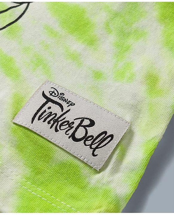 Babyhug Disney Single Jersey Knit Half Sleeve Tie & Dye T-Shirt with Tinker Bell Graphics - Light Green