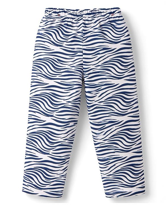 Babyhug 100% Cotton Knit Full Sleeves T-Shirt & Pyjama Night Suit with Zebra Print - Blue