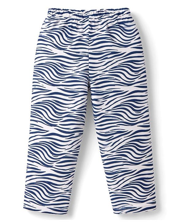 Babyhug 100% Cotton Knit Full Sleeves T-Shirt & Pyjama Night Suit with Zebra Print - Blue