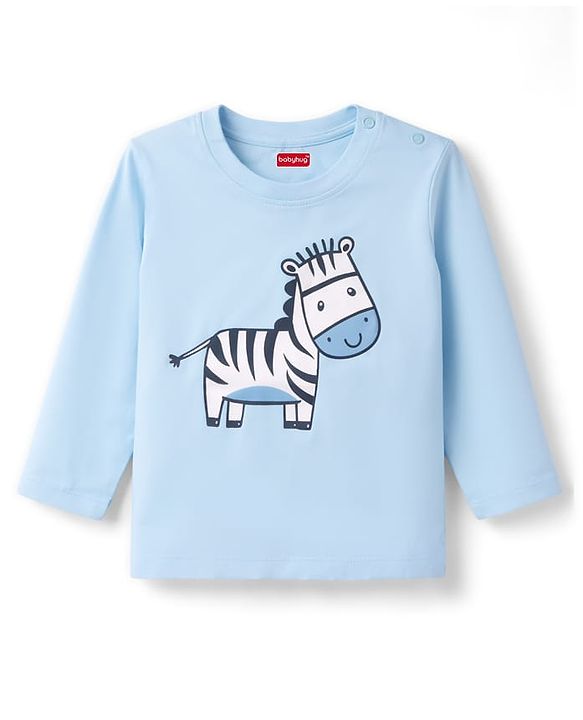Babyhug 100% Cotton Knit Full Sleeves T-Shirt & Pyjama Night Suit with Zebra Print - Blue
