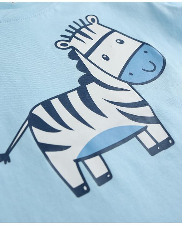 Babyhug 100% Cotton Knit Full Sleeves T-Shirt & Pyjama Night Suit with Zebra Print - Blue