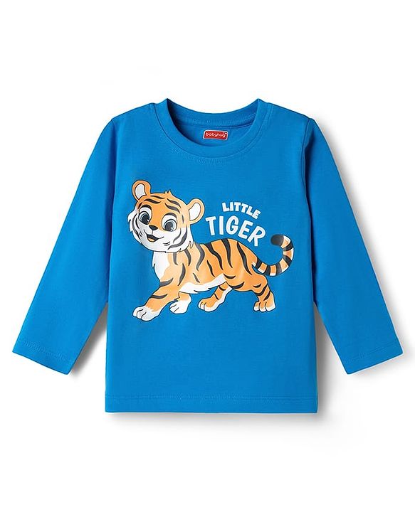 Babyhug Cotton Knit Full Sleeves Tiger Printed T-Shirt & Pyjama Night Suit - Blue