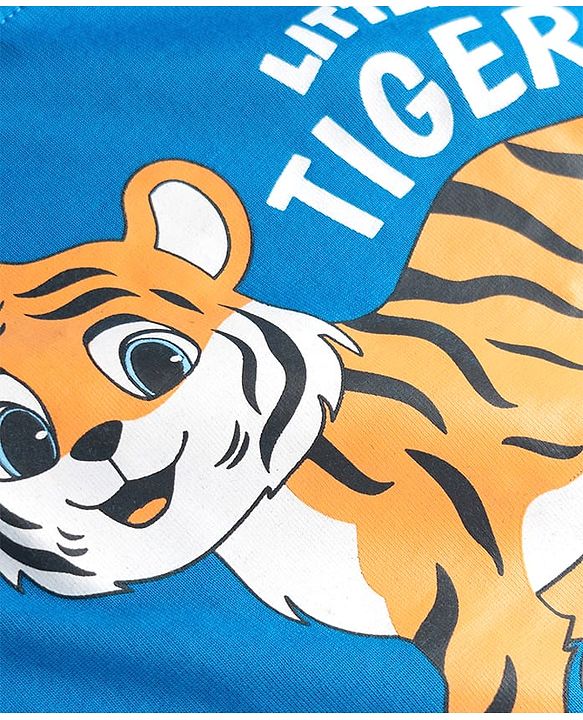 Babyhug Cotton Knit Full Sleeves Tiger Printed T-Shirt & Pyjama Night Suit - Blue