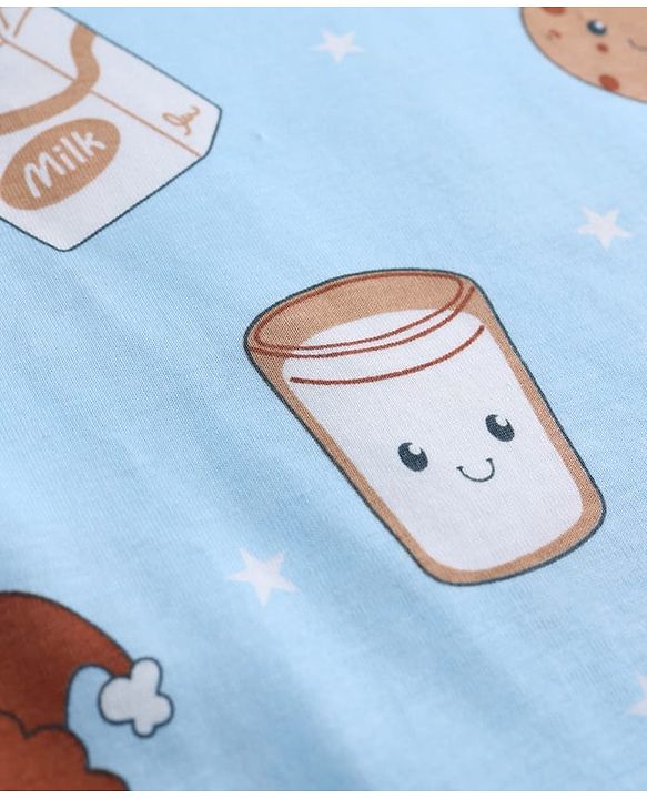 Babyhug Cotton Knit Full Sleeves T-Shirt & Pyjama Co-ord Night Suit with Milk & Cookies Print - Blue