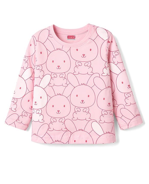 Babyhug Cotton Knit Half Sleeves Bunny Printed Co-Ords T-Shirt & Pyjama Night Suit - Pink