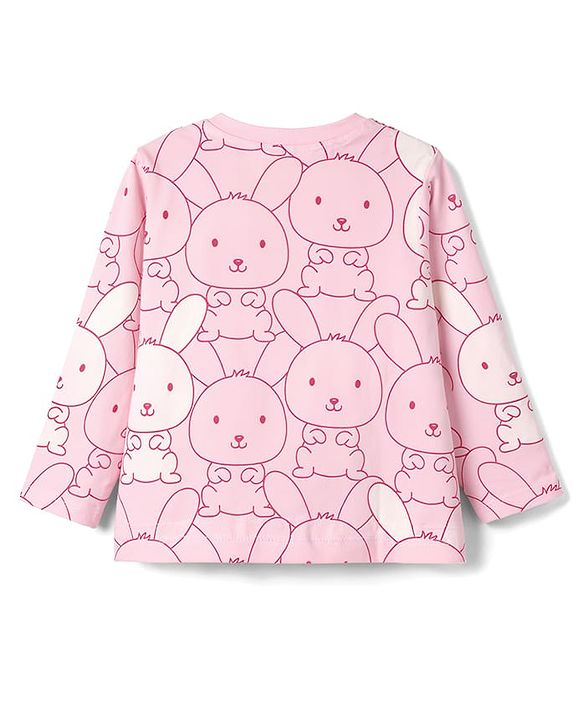Babyhug Cotton Knit Half Sleeves Bunny Printed Co-Ords T-Shirt & Pyjama Night Suit - Pink