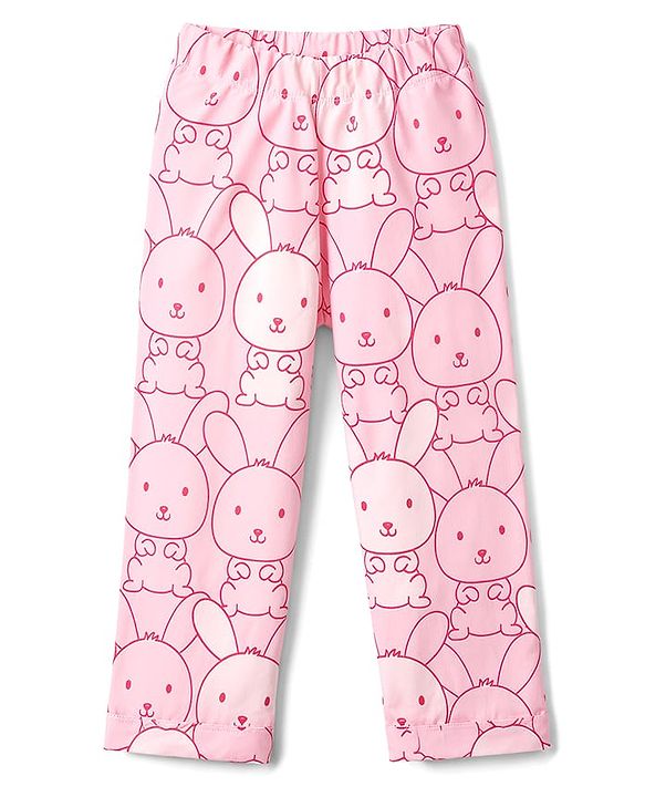 Babyhug Cotton Knit Half Sleeves Bunny Printed Co-Ords T-Shirt & Pyjama Night Suit - Pink