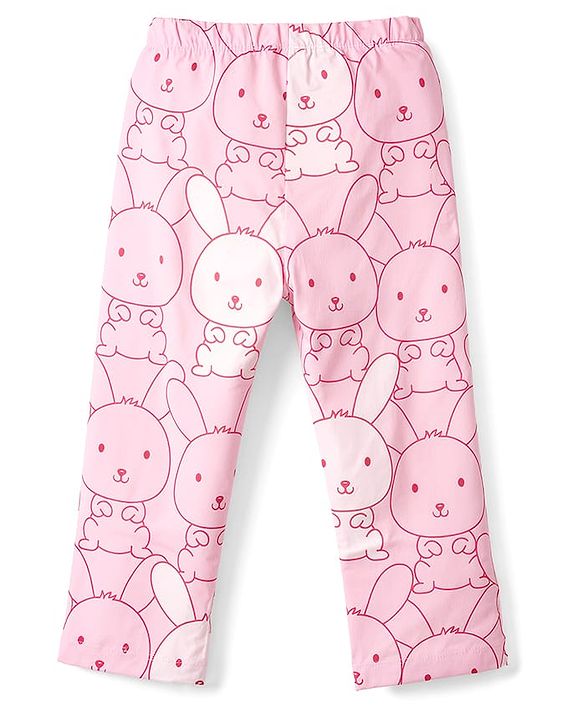 Babyhug Cotton Knit Half Sleeves Bunny Printed Co-Ords T-Shirt & Pyjama Night Suit - Pink