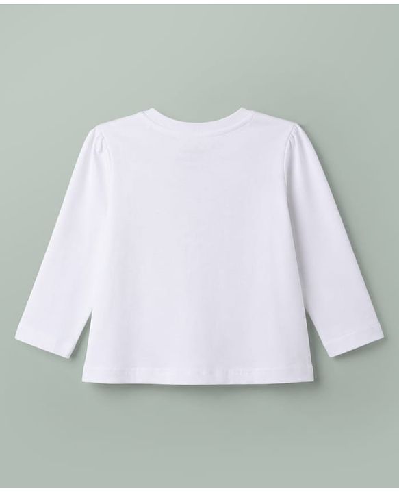 Babyhug 100% Cotton Knit Full Sleeves Bow Text Printed T-Shirt & Pyjama Night Suit - White