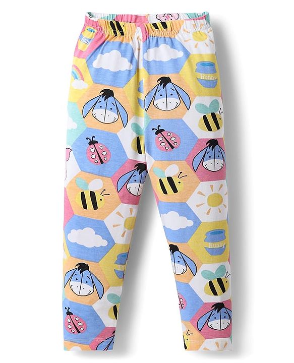 Babyhug Disney 100% Cotton Knit Full Length Leggings With Winnie The Pooh Graphic - Multicolor