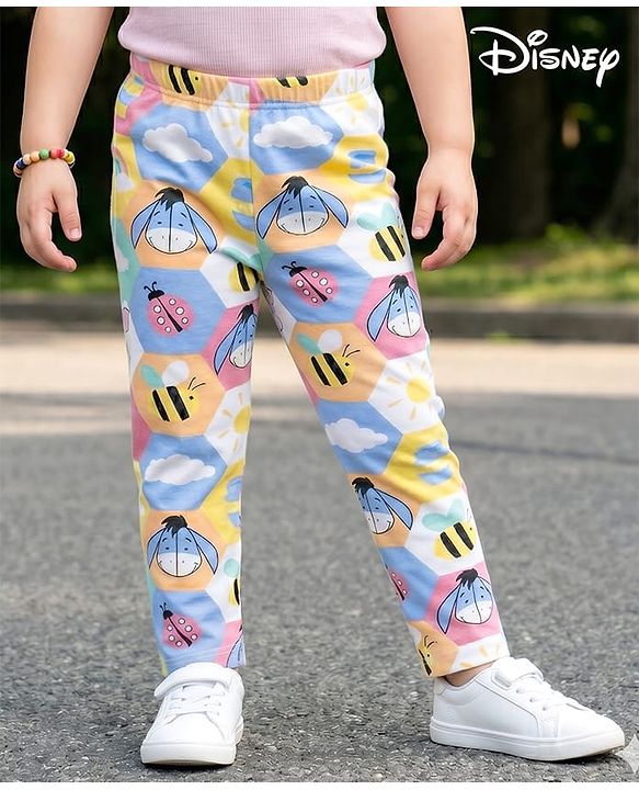 Babyhug Disney 100% Cotton Knit Full Length Leggings With Winnie The Pooh Graphic - Multicolor