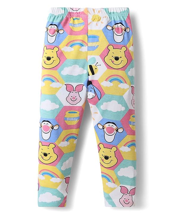 Babyhug Disney 100% Cotton Knit Full Length Leggings With Winnie The Pooh Graphic - Multicolor