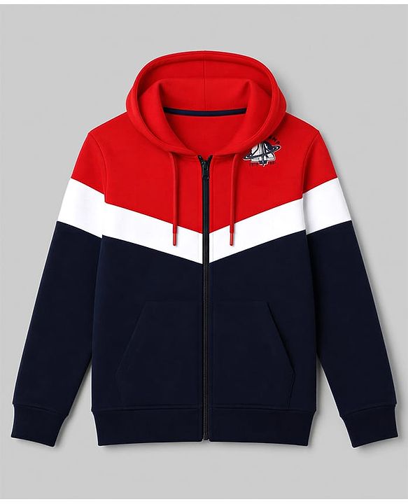 Pine Kids Cotton Knit Full Sleeves Hooded Colour Block Sweat Shirt - Navy Blue