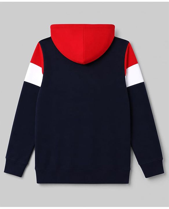 Pine Kids Cotton Knit Full Sleeves Hooded Colour Block Sweat Shirt - Navy Blue