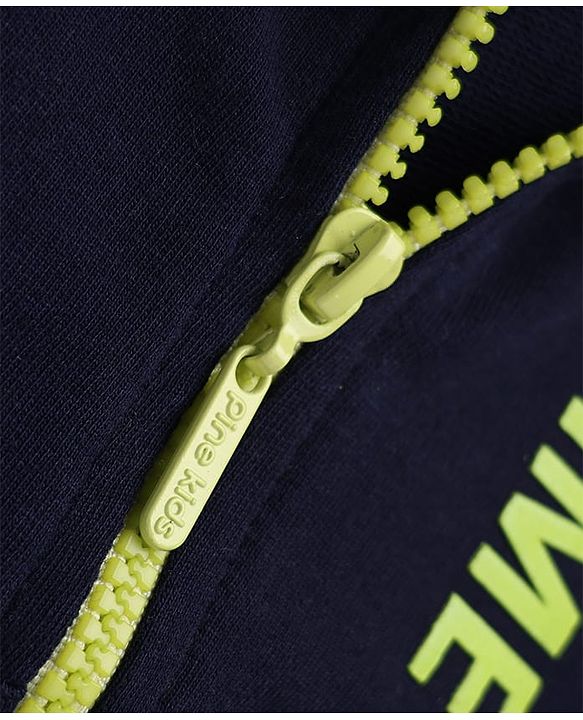 Pine Kids Cotton Knit Sweatshirt with Full Sleeves and Slogan Print - Navy Blue