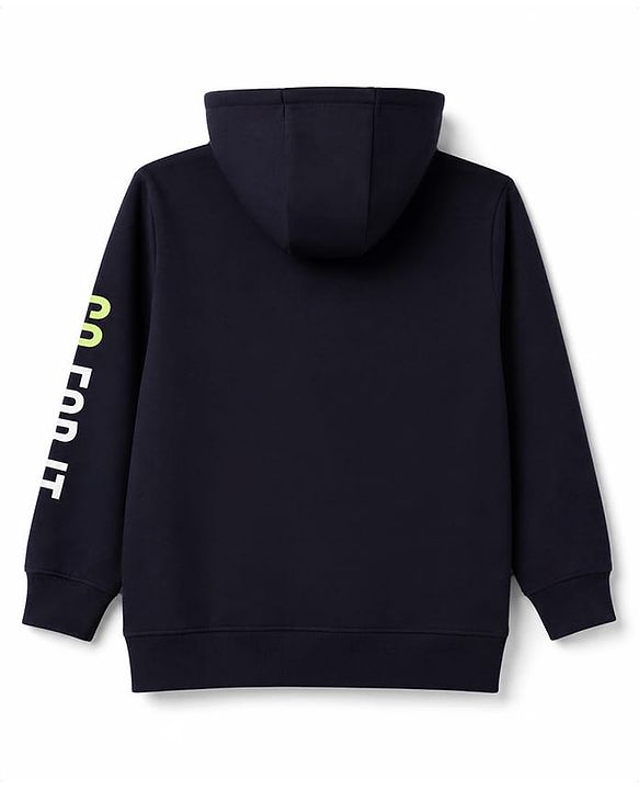 Pine Kids Cotton Knit Sweatshirt with Full Sleeves and Slogan Print - Navy Blue