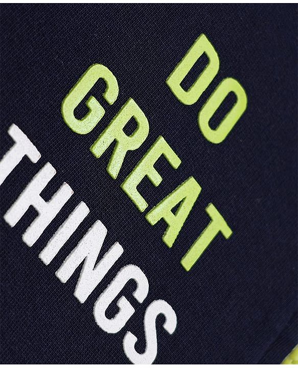 Pine Kids Cotton Knit Sweatshirt with Full Sleeves and Slogan Print - Navy Blue