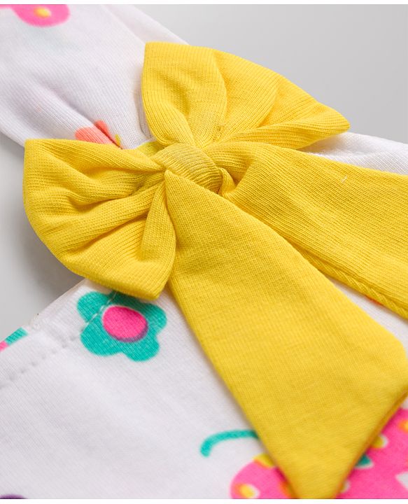 Babyhug 100% Cotton Knit Sleeveless Floral & Butterfly Printed Frock With Bow Applique - White
