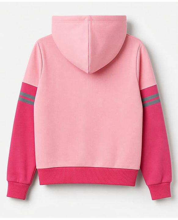 Pine Kids Cotton Knit Hooded Sweatshirt with Full Sleeves and Alphabet Embroidery - Pink