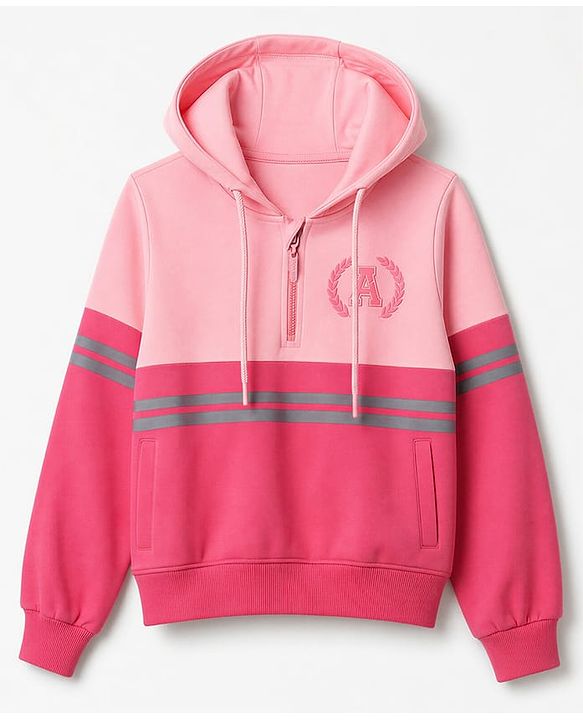Pine Kids Cotton Knit Hooded Sweatshirt with Full Sleeves and Alphabet Embroidery - Pink