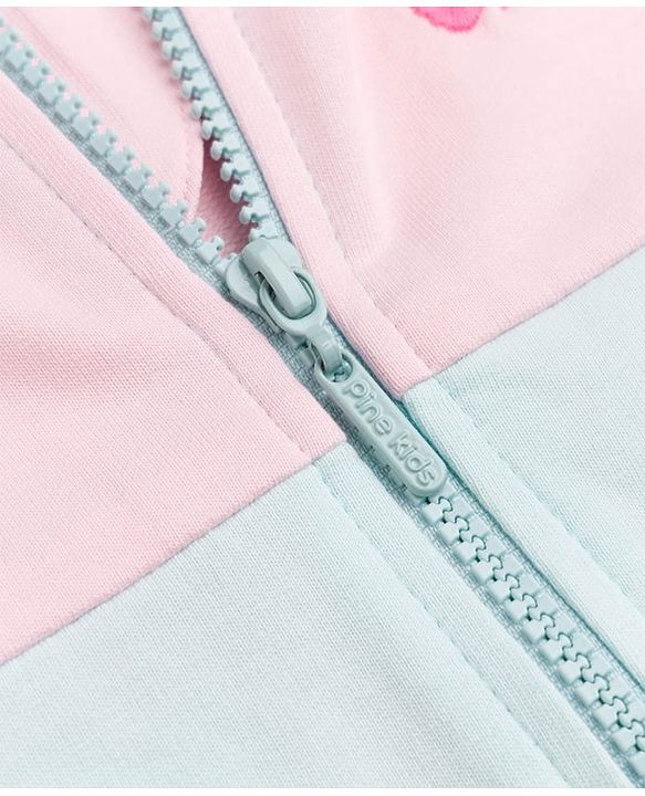 Pine Kids Cotton Knit Sweatshirts with Full Sleeves and Floral Embroidery - Pink & Sea Green