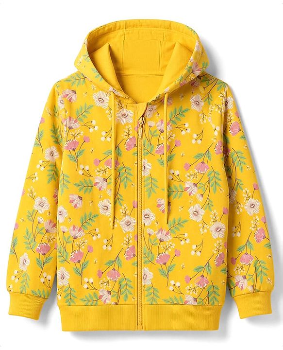 Pine Kids Cotton Knit Sweatshirt with Full Sleeves and Floral Print in Yellow for 4-5 Years