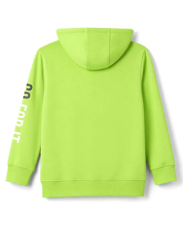 Pine Kids 100% Cotton Knit Full Sleeves Text Printed Hooded Sweatjacket With Kangaroo Pockets - Lime Green