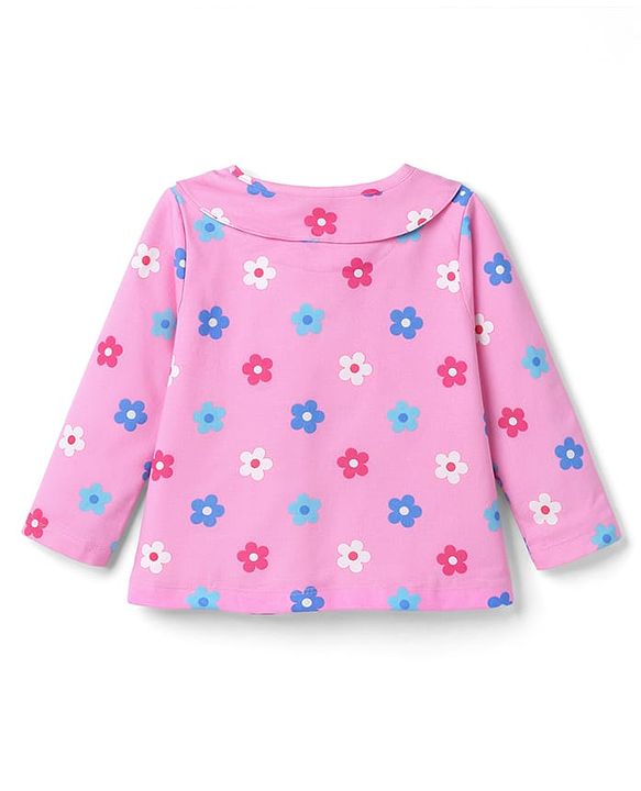 Babyhug Cotton Knit Full Sleeves Top & Pyjama Co-ord Night Suit with Floral Print - Pink