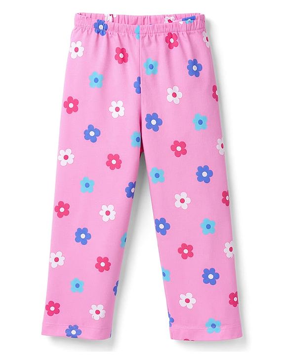 Babyhug Cotton Knit Full Sleeves Top & Pyjama Co-ord Night Suit with Floral Print - Pink