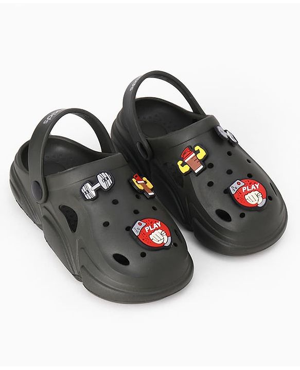 Pine Kids Backstrap Closure Clogs With Applique - Dark Green