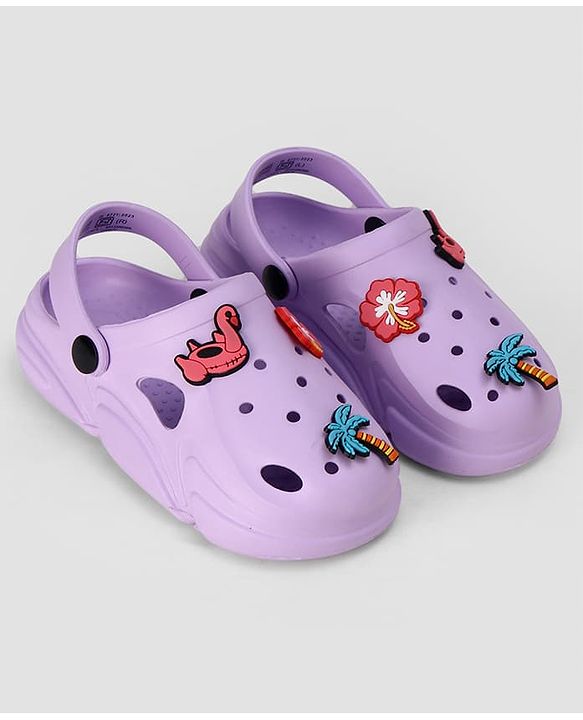 Pine Kids Backstrap Closure Clogs with Floral Applique- Purple