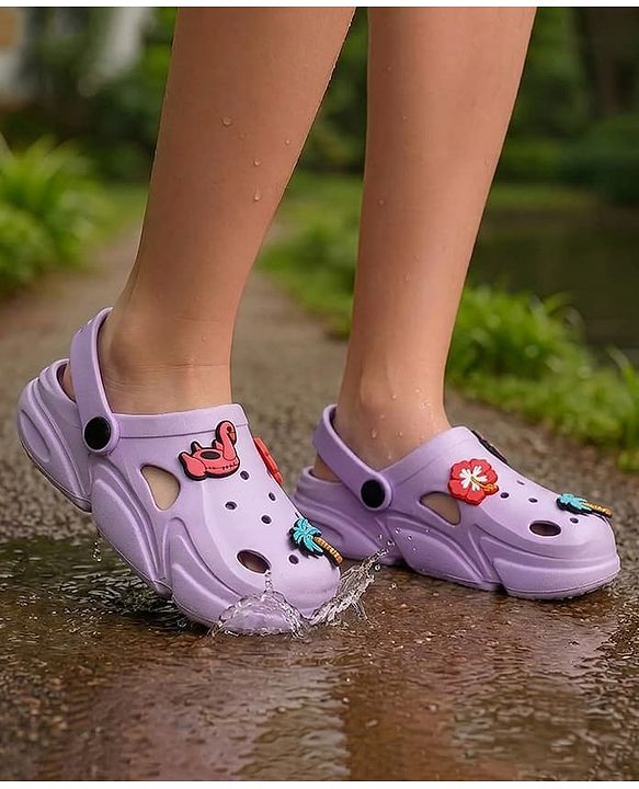 Pine Kids Backstrap Closure Clogs with Floral Applique- Purple
