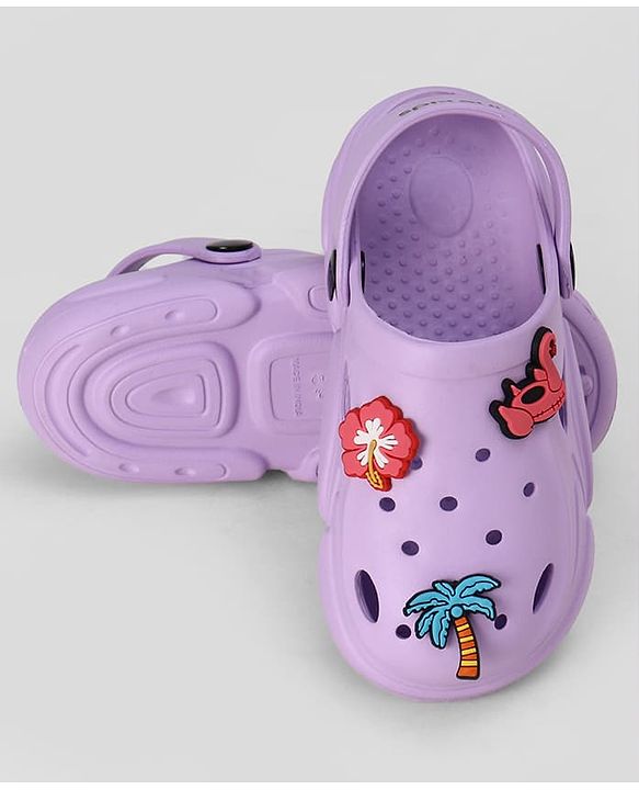 Pine Kids Backstrap Closure Clogs with Floral Applique- Purple