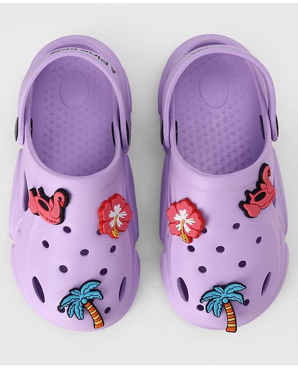 Pine Kids Backstrap Closure Clogs with Floral Applique- Purple