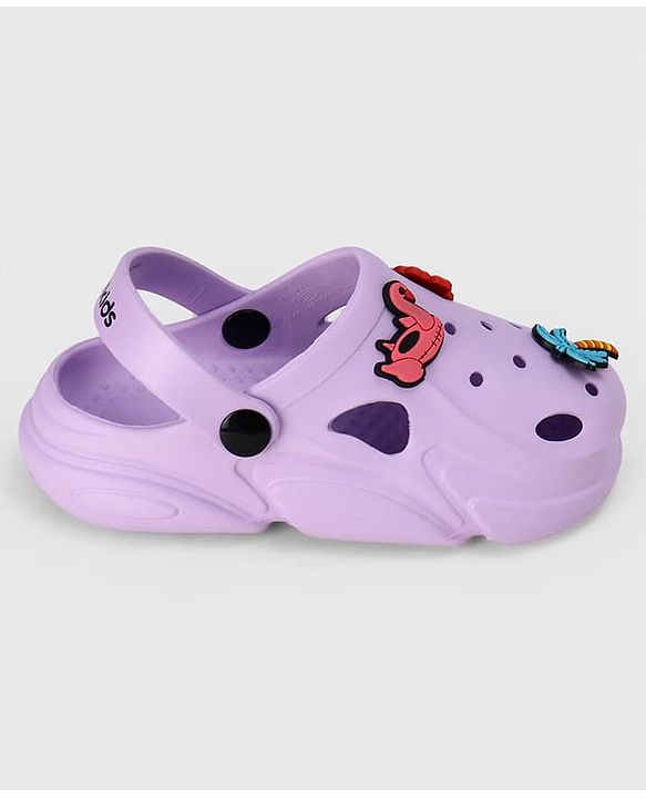 Pine Kids Backstrap Closure Clogs with Floral Applique- Purple