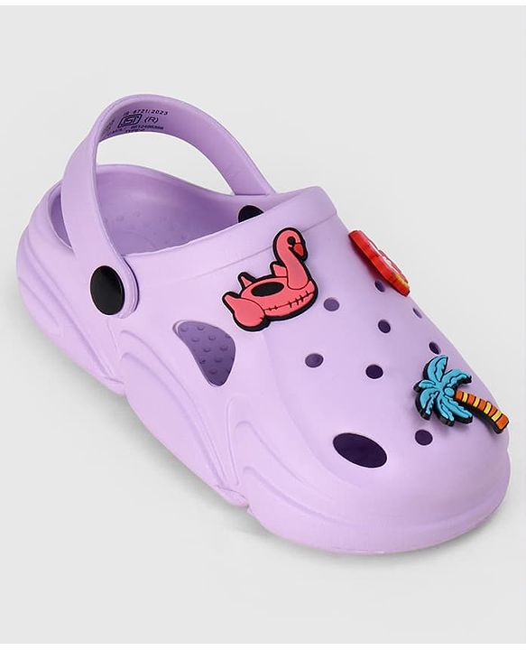 Pine Kids Backstrap Closure Clogs with Floral Applique- Purple