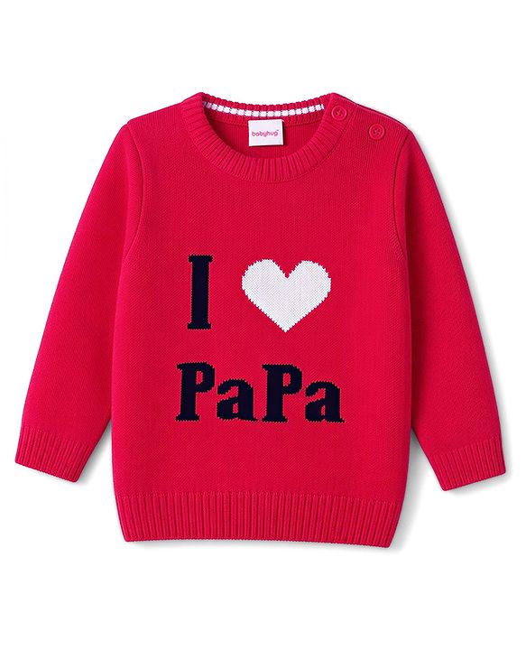 Babyhug Knit Full Sleeves Text Printed  Sweater Set - Red