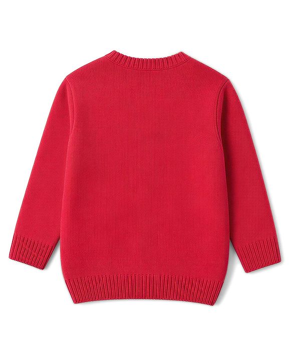Babyhug Knit Full Sleeves Text Printed  Sweater Set - Red