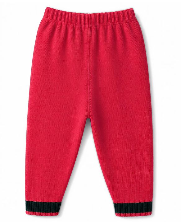 Babyhug Knit Full Sleeves Text Printed  Sweater Set - Red