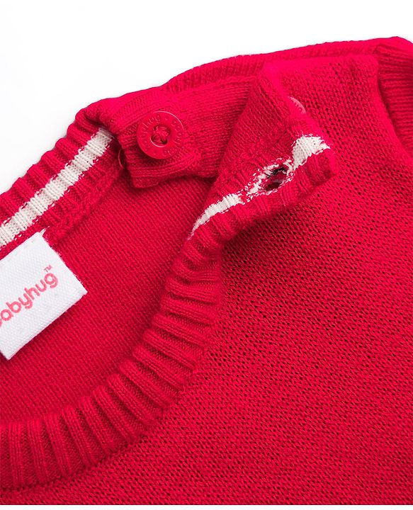 Babyhug Knit Full Sleeves Text Printed  Sweater Set - Red