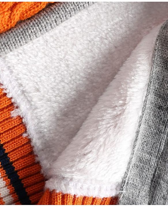 Babyhug Knit Full Sleeves Front Open Sweater with Cable Knit Design - Orange